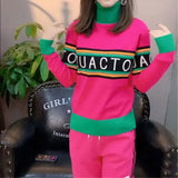 Autumn Winter Letter Spliced Sweaters Stylish Contrasting Colors Casual Turtleneck Straight Knitted Jumpers Female
