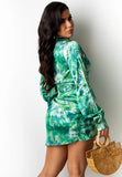 Print Deep-V Sexy Knotted Wrap Blouse