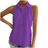 New Spring Satin Sleeveless Shirt Leisure Solid Color Summer Shirt Blouse-Outfit