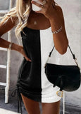 Women Solid Dress Sling Backless Drawstring Round Neck Sleeveless Sheath Sort Package Hip Dresses Lace Up Casual 2023-Outfit
