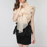 Chiffon Blouse Tops Female Sleeveless Perspective Bowknot Ruffles Shirts For Women 2022 Summer Sexy