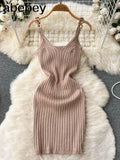Women Sexy Knitted Pencil Dress Sleeveless Off Shoulder Elastic Slim Party Dresses Summer Fashion Sheath Strap