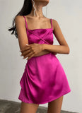 Sexy Strap Sleeveless Solid Satin Mini Club