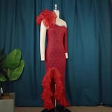 Yarn Stitching Collar Dress Dress Designer Single Sleeve Slanted Wood Ear Dress Party