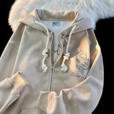 trendy brand Year of the Dragon embroidered hoodie men jacket loose autumn and winter oversize couple velvet sweatshirt-Outfit