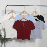 Relaxing Wood Ear Embroidery Short Small Cardigan Bottom Shirt T-Shirt T-Shirt Umbilly T-Shirt
