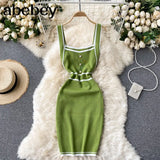 Women Knitted Strap Dress Korean Sleeveless Slim Pencil Dresses Summer Fashion Sexy Off Shoulder Bodycon Short