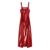 New Style Socialite Stylish Square Collar Vest Evening Dress With Bare Back Sequined Dress-Outfit
