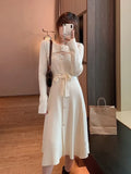 Knitting One Piece Dresses Women Casual Long Sleeve Button Sweater Midi Dress Elegant Female Office Korean 2023