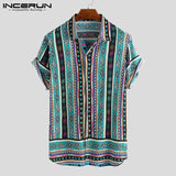 Ethnic Style Print Men Casual Shirt Lapel Neck Streetwear Short Sleeve Tops 2021 Loose Tropical Hawaiian Shirt Men