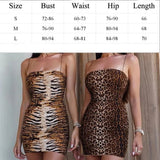 Women Sexy Bodycon Spaghetti Strap Sleeveless Beach Dress Leopard/ Tiger Pattern Print Short Mini Dress-Outfit
