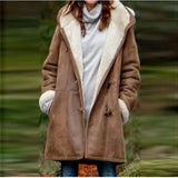 Intellectual Simple Original Style Solid Color Leisure Button Cardigan To Keep Warm Medium And Long Hooded Lady's Coat-Outfit