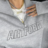 Half Zipper Oversized Hoodie Women Long Sleeve Embroidered Pullover Sweatshirt Hip Hop Harajuku Hoodie Streetwear