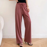High Waist Wide Leg Pants Women Solid Oversized Silk Satin Vintage Green Pants Female Casual Straight Loose