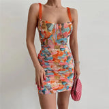 Suspenders Backless Fashion Print Bodycon