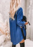 Blue Letter Print Denim Hooded Long