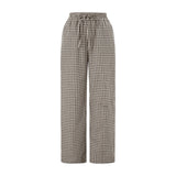 Women's Y2K Retro Aesthetic Wide Leg Drawstring Thin Pants Summer Casual Elastic Plaid Loose Trousers with Pockets-Outfit