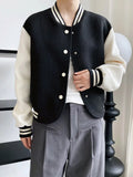 Trim Color Block Bomber Jacket Black Beige Autumn Casual Women Coat