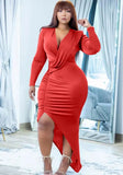 Sexy V-Neck Irregular Ruched Long Party