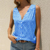 Print Sexy Blouse Women Clothes 2021 New Fashion V Neck Streetwear Casual Tops Female Plus Size Sleeveless Shirt