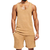 Men's Fan Men's Summer Knitted Two-Sleeve Leisure Hair Weaving Vest Set