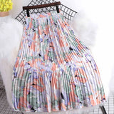 Summer Chiffon Beach Boho Maxi Women Skirt High Waist Floral Print Vintage Holiday Ruched Long Fashion Skirts
