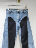 Women's Denim Pants Contrast Color Slim Split Patchwork High Quality Thin Pencil Pants 2024 Summer New Fashion 11XX4831-Outfit