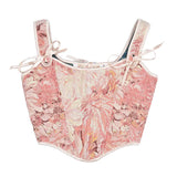 New Oil Painting French Sweet Pink Ink Daisold Half-Breasted Waistcoat Strap Strap Adjustment