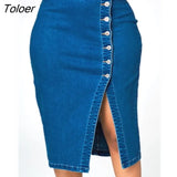 Denim Skirt Women's Half Length Skirt New Split Retro Split Fashion Sexy Button Long Retro Old Hip Pocket Rock