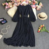 Autumn New Style Waist Shows Thin Retro Print Sweet Aging French Dress Super Immortal Chiffon Pleated Skirt-Outfit