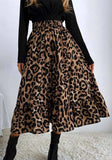 Printed Modest High Waist Elastic Waist Print Midi A-Line