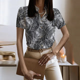 Lady Short Sleeve Print Shirt Top Casual Turn-down Collar Button Shirts For Women 2023 Spring Summer Slim Button Blouse-Outfit