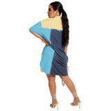 Fashion Multicolor Patchwork Slit Shirt Dress With