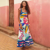 Toloer Southeast Asia New Small Flower Wave Sling Skirt High-End Temperament A-Line