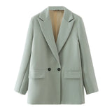 New Pure Color Double-Breasted Loose Casual Suit Jacket In Autumn-Outfit