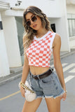 O-Neck Geometric Print Knitted Short Crop Tank