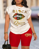 Summer New Women's Temperament Digital Printing Round-Neck Short-Sleeved