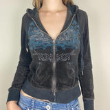 Creative Printed Rhinestones Zip Hoodie