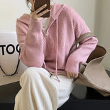 Women's Zipper Collar Drawstring Hoodie Sweater Loose Knitwear Fall/Winter 2022
