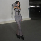 Spring New Sexy Print Halter Dress Fashionable Style Slim Sleeve Lace Dress Woman-Outfit