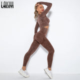 Women Fitness Sets Female Sport Gym Suits Wear Running Clothes Women Workout Sport Suit Long Sleeve Crop Top