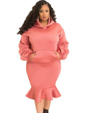 Plus Size Puffed Long Sleeve Hoodies And Fishtail Skirt 2 Piece
