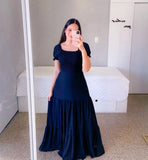 New Spring And Summer Women's Dress A Word Broken Shoulder Long Pure Fairy