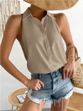 New Spring Satin Sleeveless Shirt Leisure Solid Color Summer Shirt Blouse-Outfit