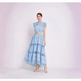 Temperament High-End Collar Hollow Embroidered Lace Spliced Sleeveless Waist Thin Elegant