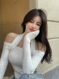 Mink Cashmere Halter Off Shoulder Knitted Sweater Women's Autumn and Winter Chic Tight-fitting Short Inner