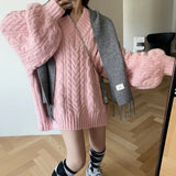 Women's Twist Lantern Sleeve Oversized Knit Sweater Winter Thicken Loose