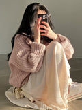 Quality Vintage Solid Cardigan Crop Women V-neck Single Breasted Casual Loose Thick Sweater Knitwear Elegant Winter