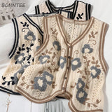 Women Chic Sweet Retro Single Breasted V-neck Ladies Cropped Outwear All-match Hollow Out Design Floral Female