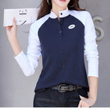 and Winter Women's Pullover Stand Neck Button Contrast Panel Long Sleeve Cardigan Hoodies Coat Fashion Casual Tops-Outfit